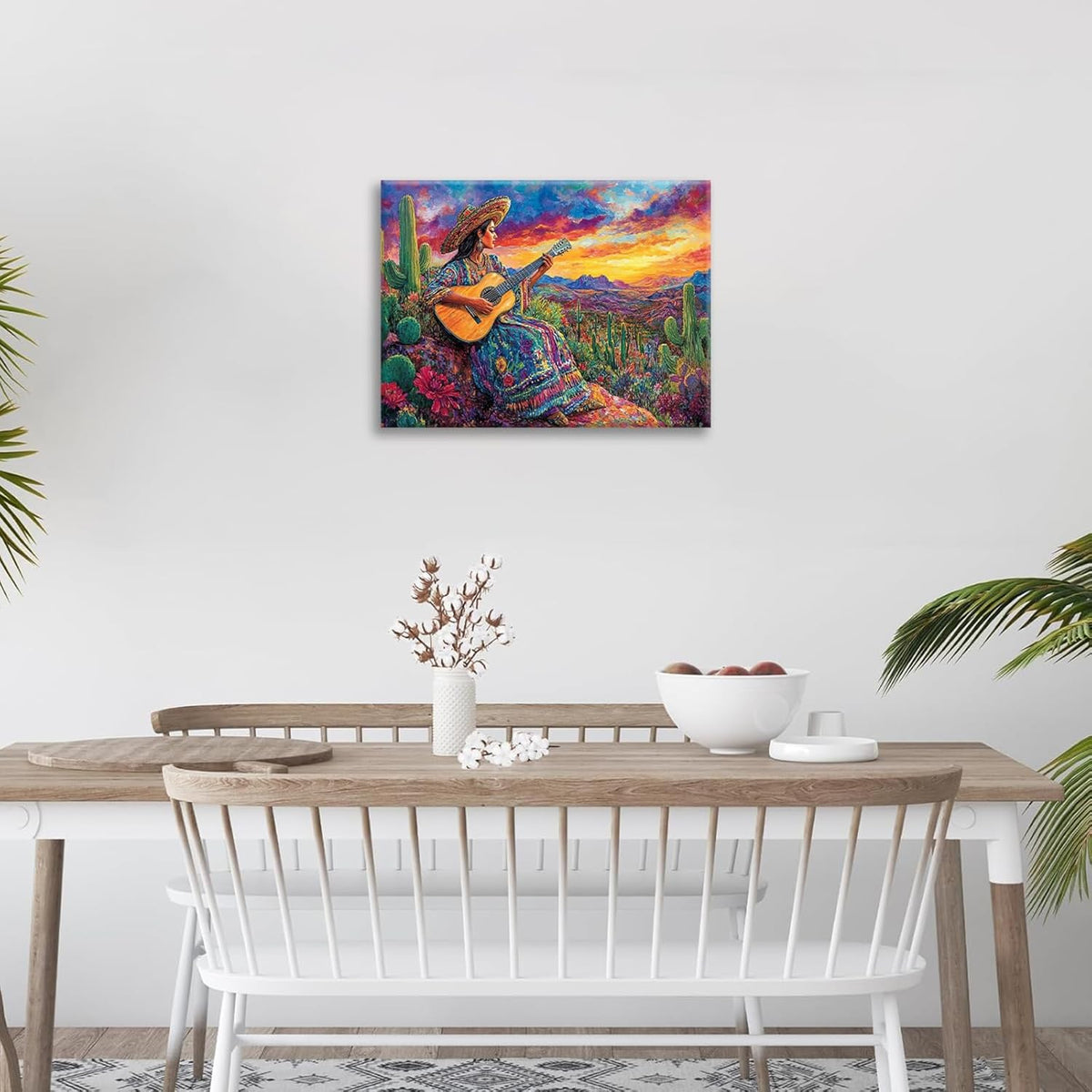 Mexican Women Pictures Wall Art, Cactus Landscape Bathroom Wall Decor, Nature Scenery Aesthetics