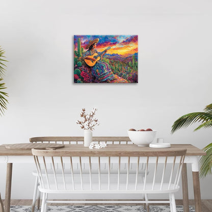 Mexican Women Pictures Wall Art, Cactus Landscape Bathroom Wall Decor, Nature Scenery Aesthetics