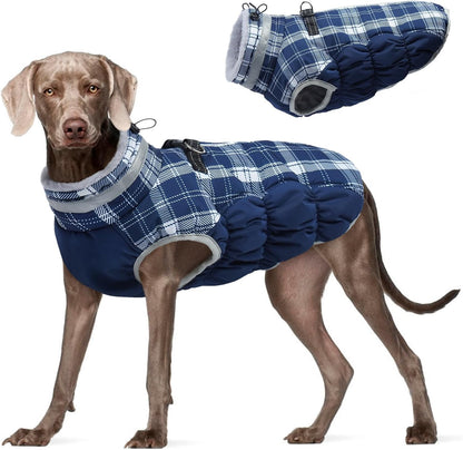 FUAMEY Dog Coat for Large Dogs,Waterproof Dog Winter Jacket with Harness Built in Puppy Cold