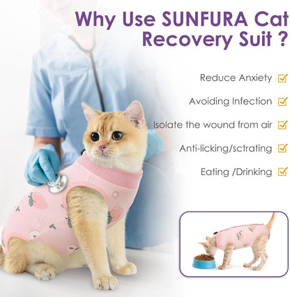 SUNFURA Cat Recovery Suit, Kitten Surgical Full Bodysuit for Abdominal Wound Protector Anti Licking