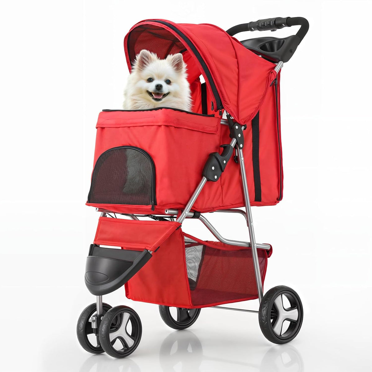 MoNiBloom 3 Wheels Pet Stroller, Foldable Puppy Cage Jogger Stroller with Weather Cover for