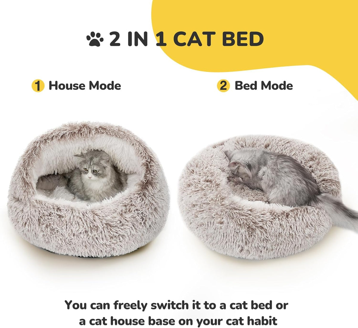 CATISM Plush Hooded Cat Bed, Calming Nest, Self-Warming Cave, Cozy Pod for Indoor Cats or Small