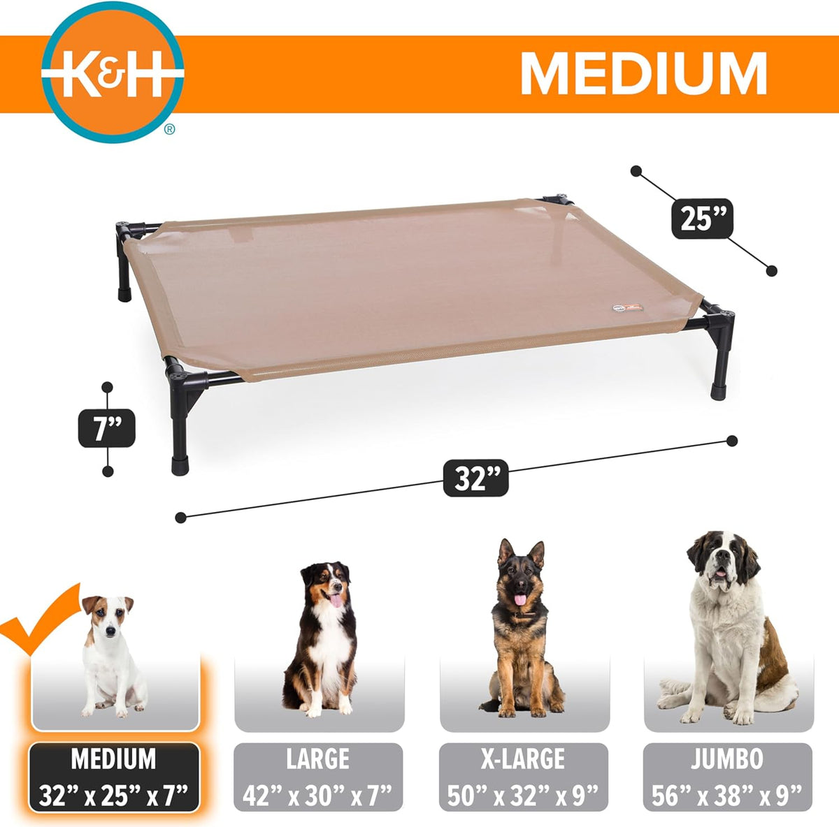 K&H Pet Products Cooling Elevated Dog Bed, Outdoor Raised Cot with Waterproof Breathable Mesh for
