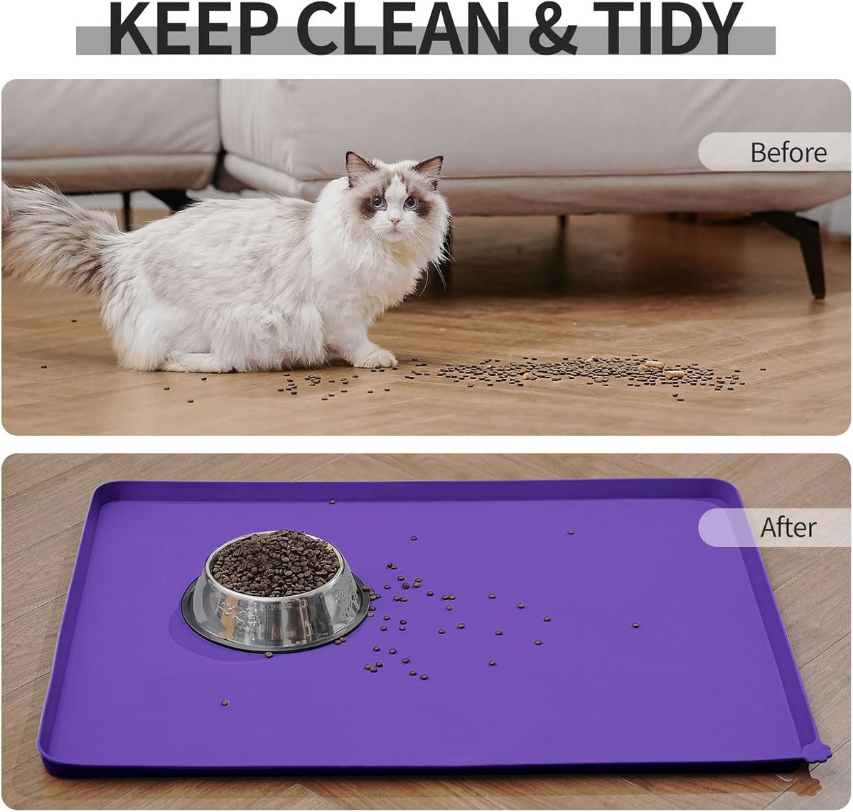 Waterproof Pet Feeding Mat with High Raised Edges, Heavier and Thicker Placemats for Cat Dog Water