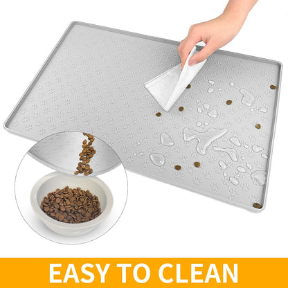 Ptlom Dog Food Mat Anti-Slip Pet Bowl Mats for Food and Water, High-Lips Pet Placemat Prevent Messy