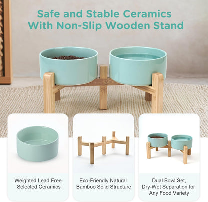 SPUNKYJUNKY Elevated Dog Bowls Ceramic, 6.1'' Dogs and Cat Food Water Bowls Raised with Non-Slip