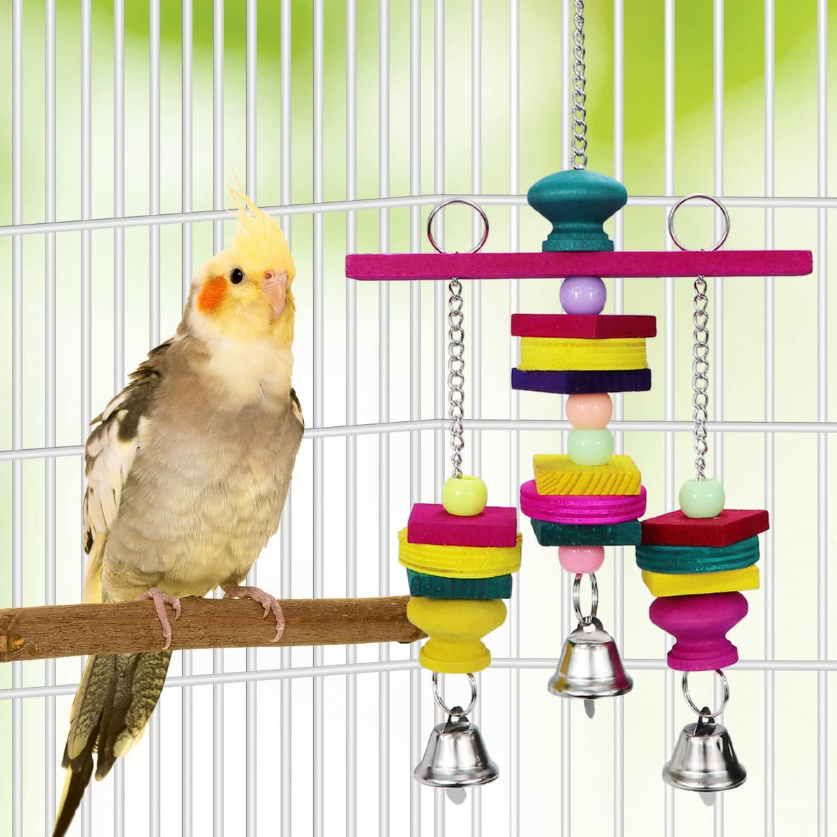 Litewoo Bird Parrot Parakeet Toys, Colorful Bite Wood Swing Toy for Small Medium Parakeet Cockatiel