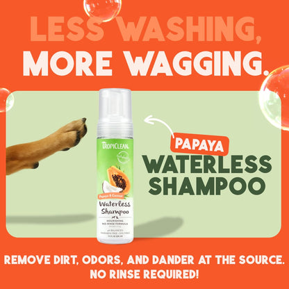 TropiClean No Rinse Waterless Dog Shampoo | Detangling & Deodorizing Dry Shampoo for Smelly Pets |