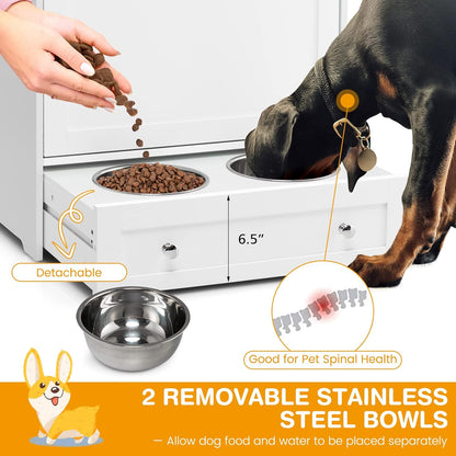 Tangkula Pet Feeder Station, Dog Food Storage Container with Double Pull Out Dog Bowls, Pet Food