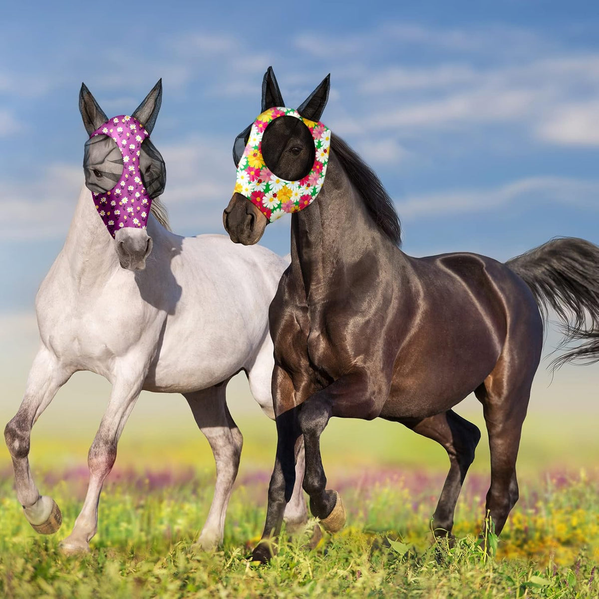 Frienda 4 Pieces Horse Fly Masks with Ears Face Covering UV Protection from Insect Pests Elasticity