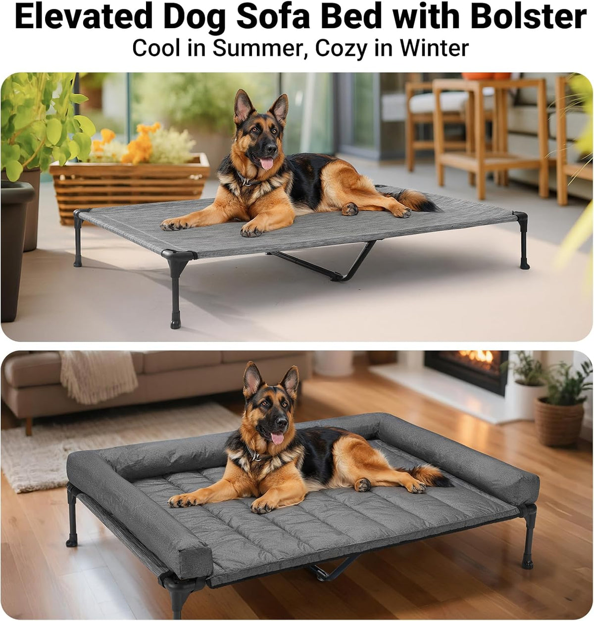 Veehoo Cooling Elevated Dog Bed Add Removable Waterproof Bolster Cushion Mat, Raised Pet Cot with