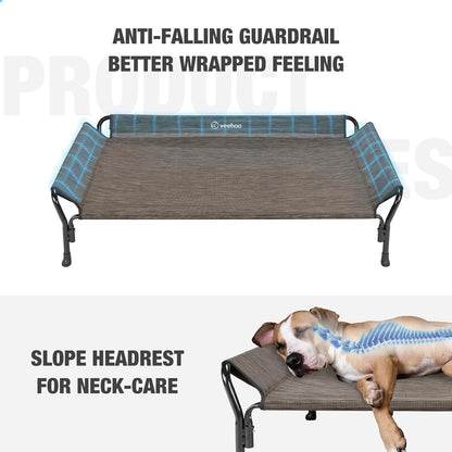 Veehoo Cooling Elevated Dog Bed, XL Raised Pet Cot with Guardrail & Slope Headrest, Durable