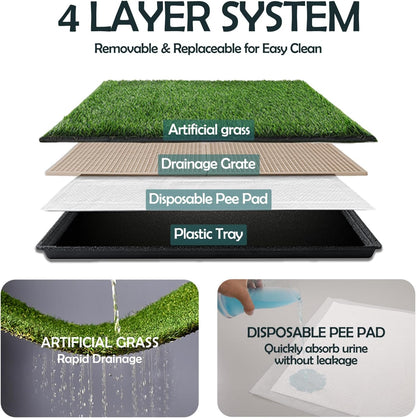 MEEXPAWS Dog Grass Pee Pads for Dogs with Tray | Large 34×23 in | 2× Dog Artificial Grass Pads