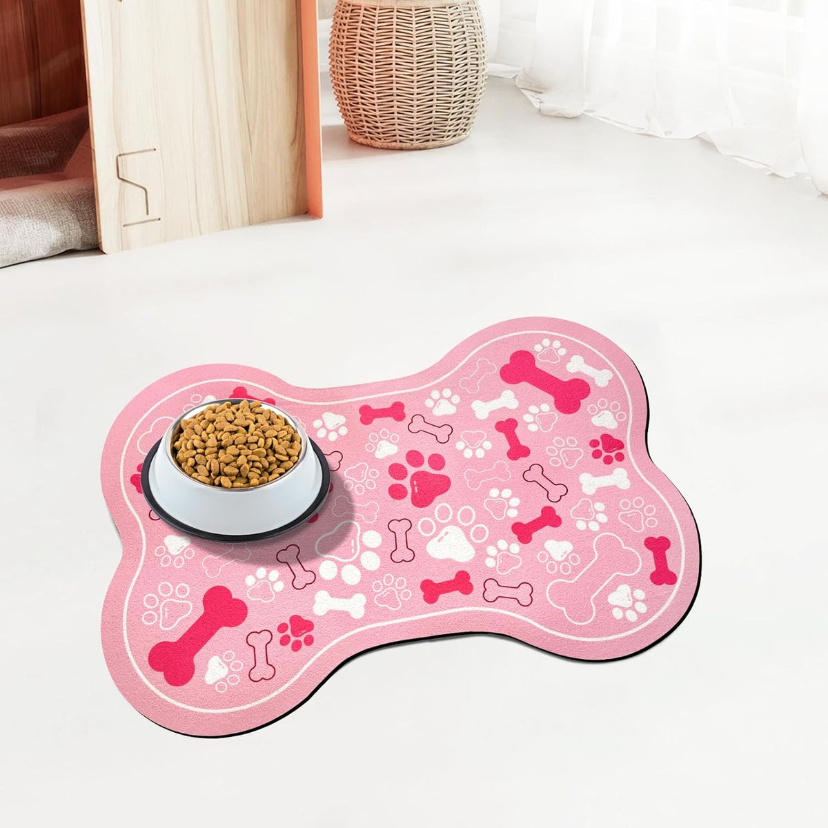 Dog & Cat Food Mat Bone Shaped Pet Feeding Mat Quick Absorb Water Bowl Placemat with Rubber Backing