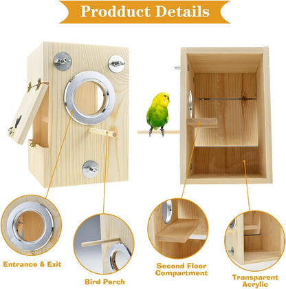 Bird Nest Box Parakeet Breeding Nest Box Bird Nest House Wooden Acrylic Transparent Breeding Box