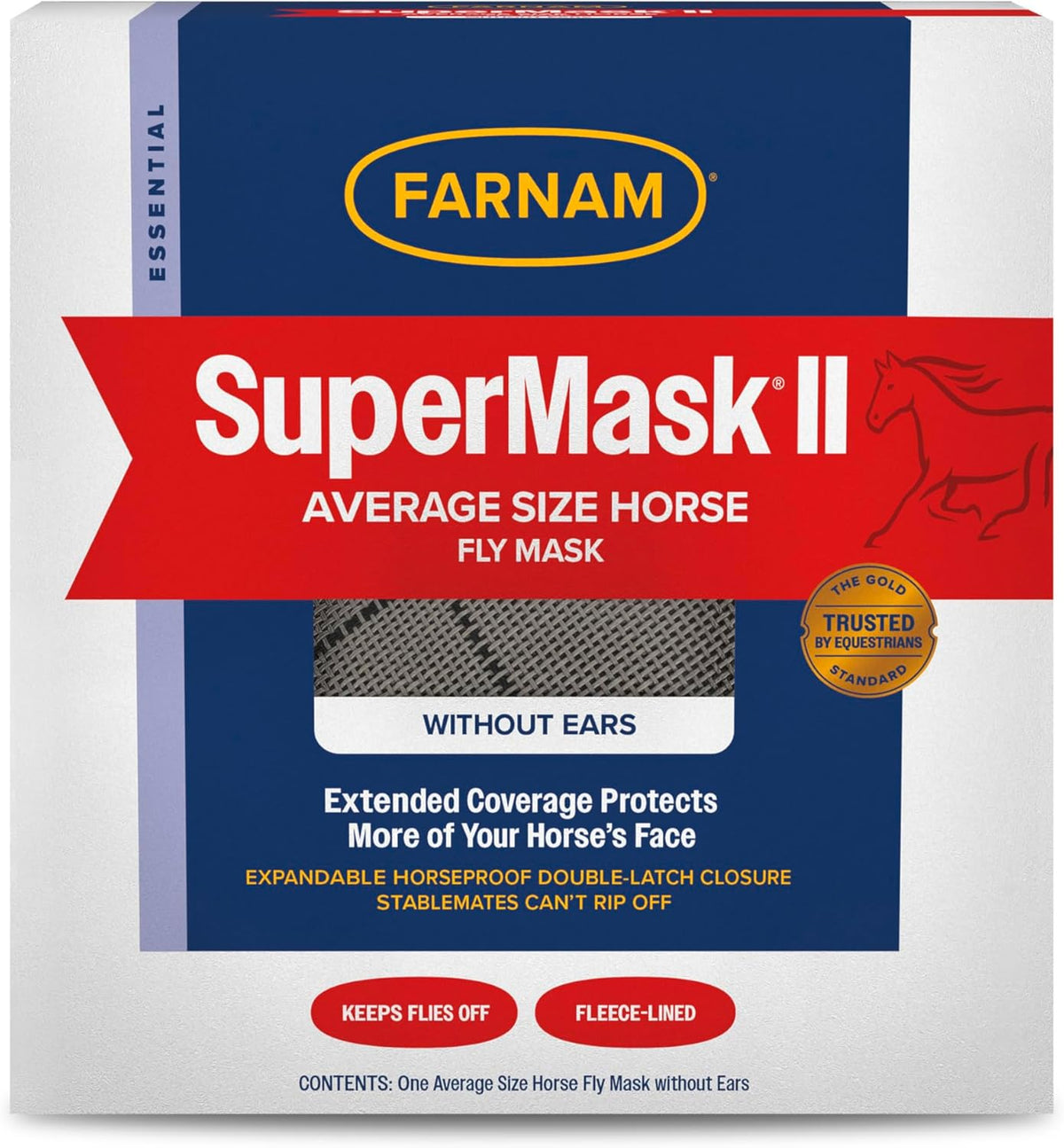 Farnam SuperMask II horse fly mask without ears, extended coverage, protects eyes from insects and