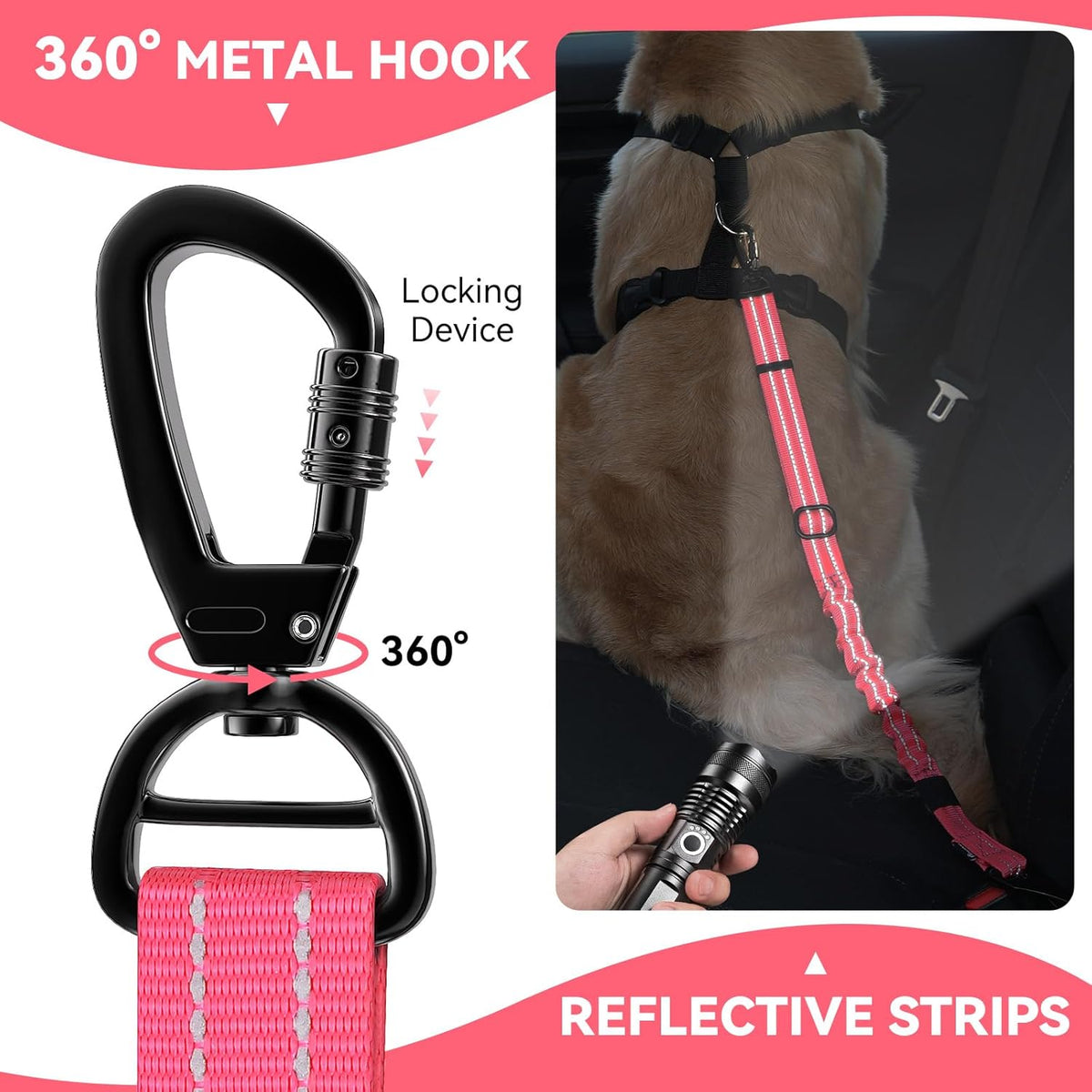 Pawaboo 2Pack Dog Seatbelt for Car, 3-in-1 Dog Car Seat Belt Bungee, Shockproof Dog Tether for Car