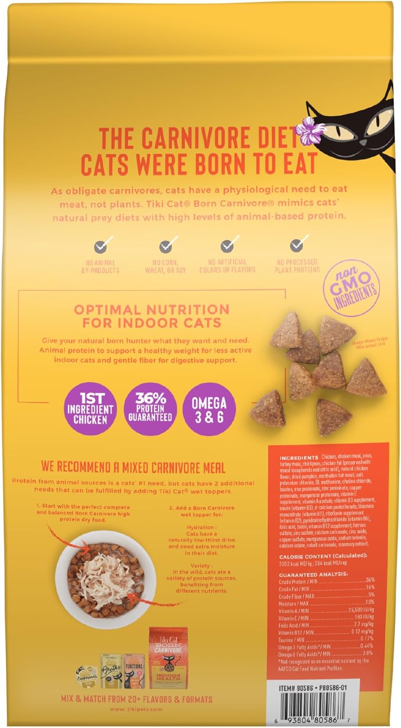 Tiki Cat Born Carnivore High Protein, Indoor Health, Chicken and Turkey Meal Recipe, Grain-Free