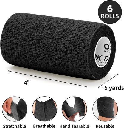 OK TAPE Self Adherent Cohesive Bandages Wrap - 6Packs, 4" x 5 Yards, Non-Woven Self Adhesive