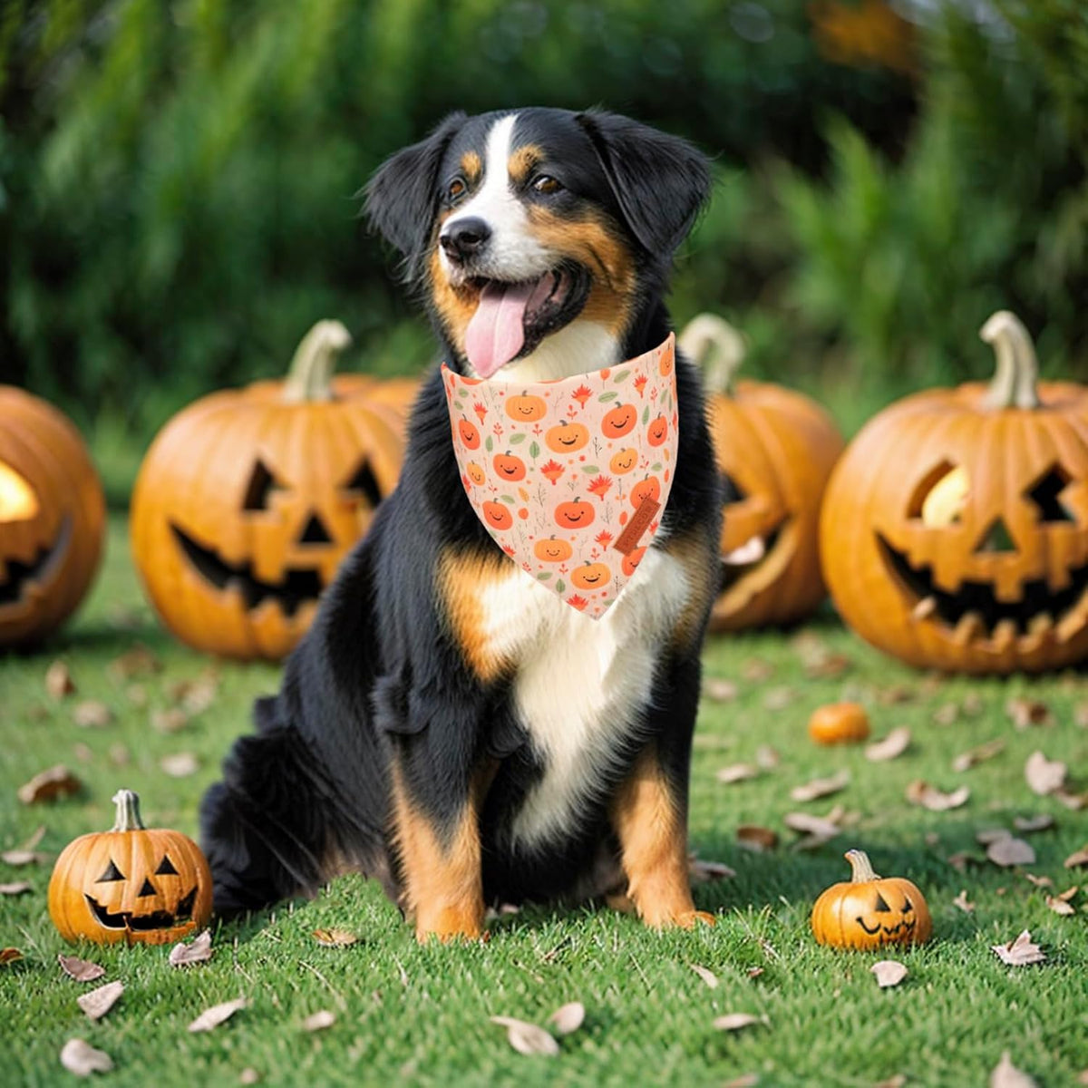 PTDECOR Halloween Dog Bandana, Ghost Pumpkin Design Reversible Holiday Dog Scarf, Triangle