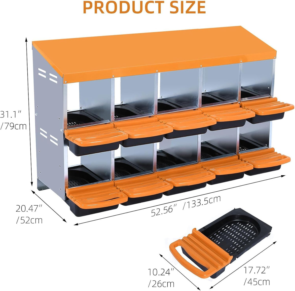 Chicken Nesting Boxes, 10 Hole Metal Chicken Laying Box with with Removable Trays and Roll Out Egg