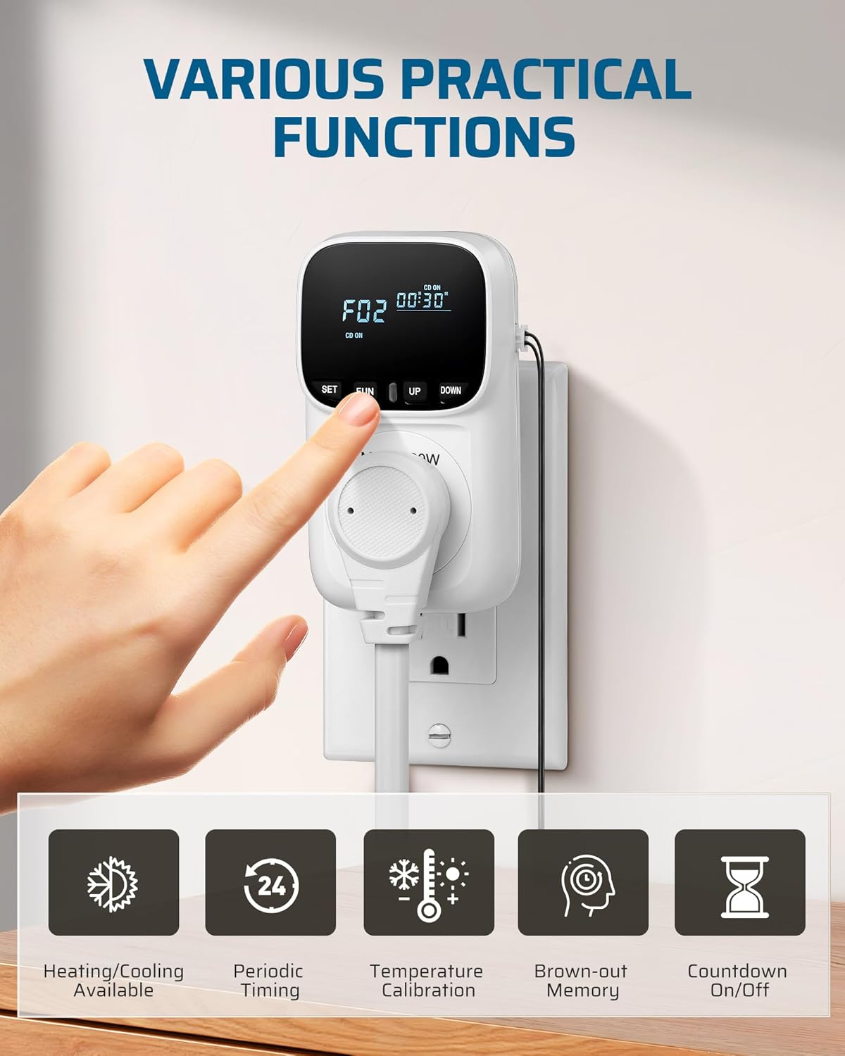 DEWENWILS Digital Temperature Controller, Heavy Duty 15A/1800W Thermostat Outlet Plug, VA Display