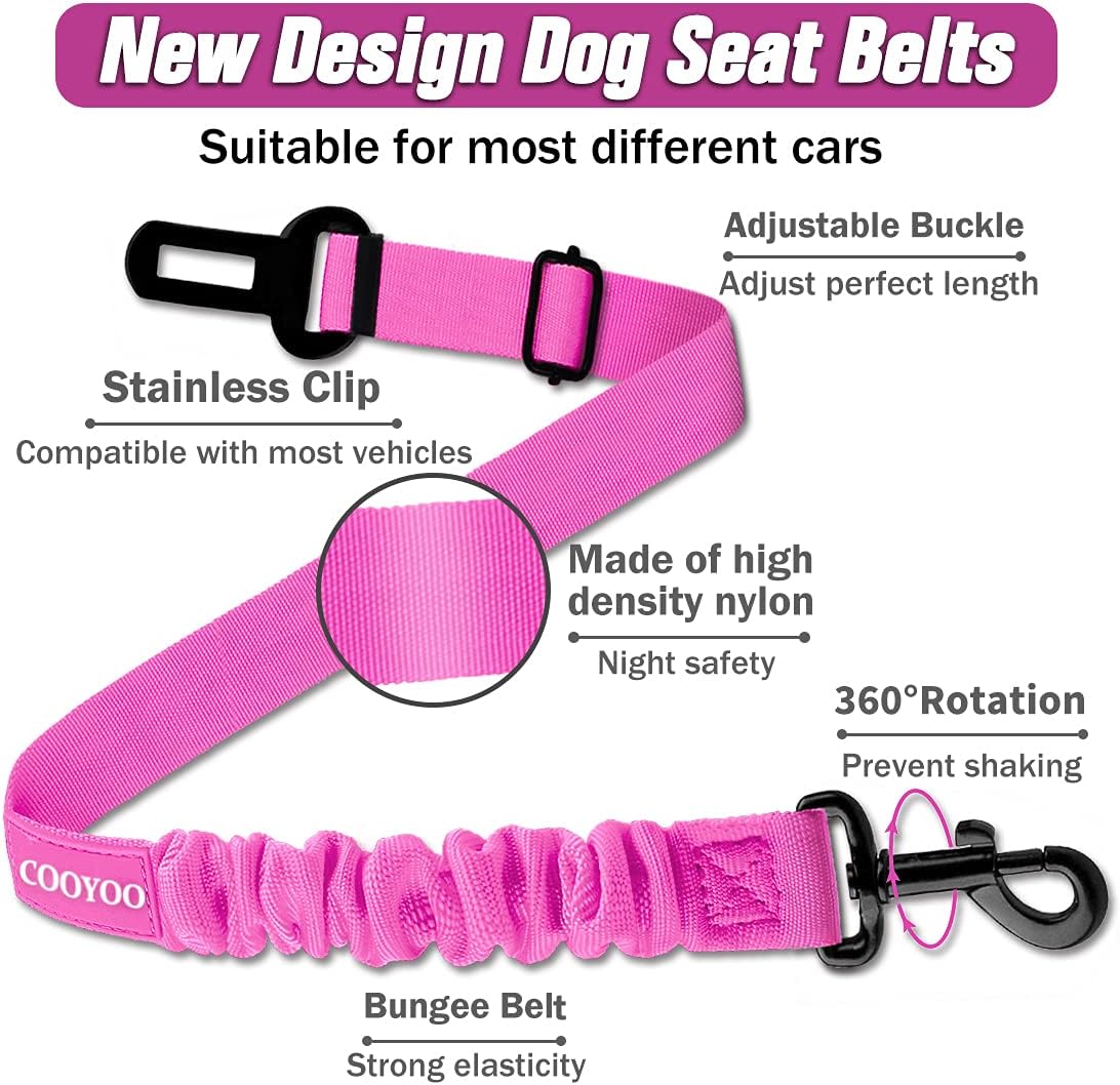 COOYOO Dog Seat Belt,3 Piece Set Retractable Dog Car Adjustable Seatbelts for Vehicle Nylon Pet