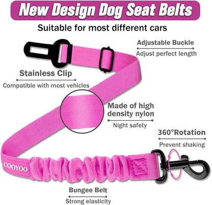 COOYOO Dog Seat Belt,3 Piece Set Retractable Dog Car Adjustable Seatbelts for Vehicle Nylon Pet