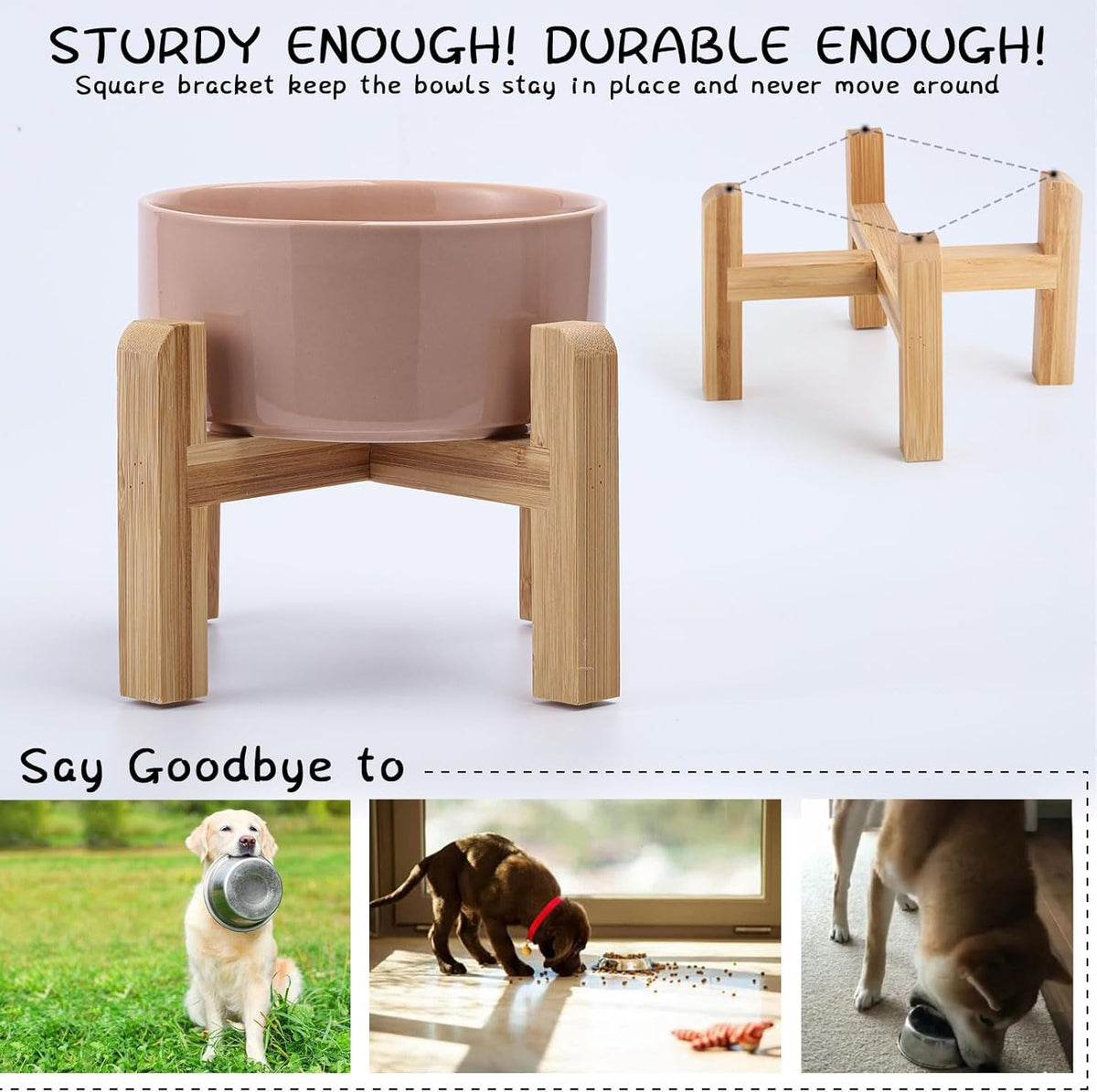 Petygooing Khaki Elevated/Raised Ceramic Dog Bowl for Small Breeds, Dog Food Water Dish with