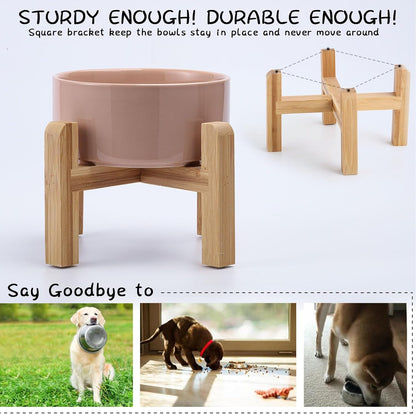 Petygooing Khaki Elevated/Raised Ceramic Dog Bowl for Small Breeds, Dog Food Water Dish with