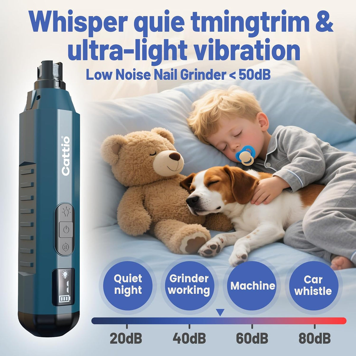 Dog Nail Grinder - Professional Electric Dog Nail Trimmer for Dogs & Cats Quiet Painless Grooming &