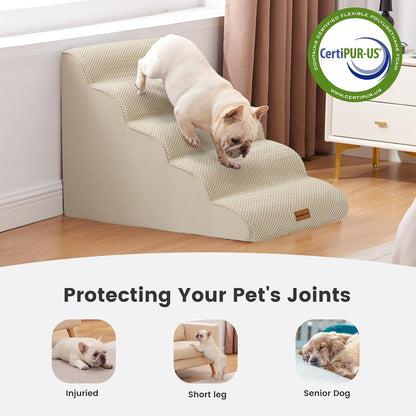 Gardner Pet Dog Stairs for Small Dogs 22.8" H, 5-Step Beige Curved Pet Stairs, Dog Steps for High