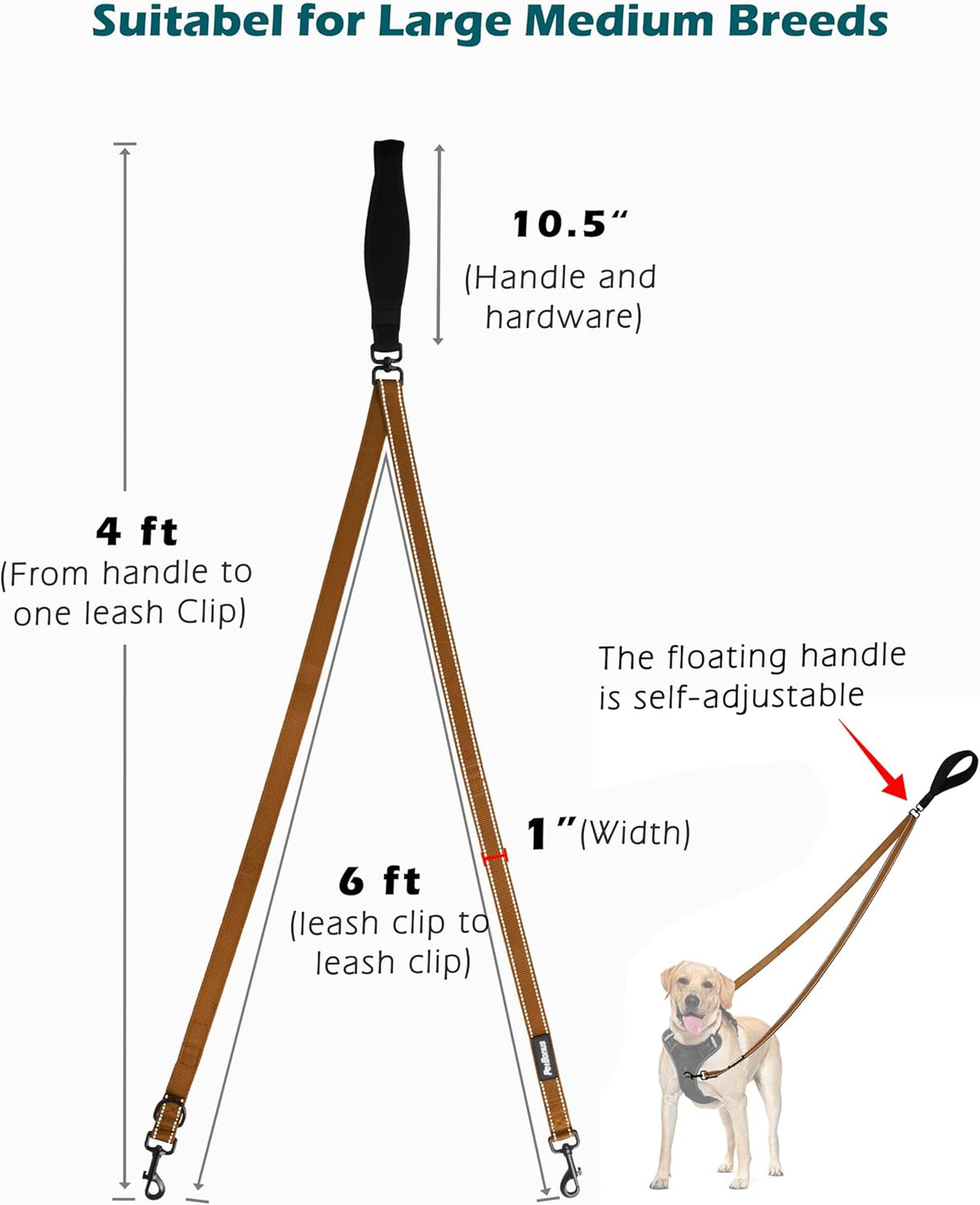 PetBonus Two Point Control Dog Leash, Works with No Pull Harnesses, No Tangle Dog Training Leashes
