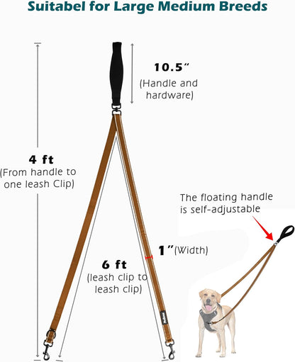 PetBonus Two Point Control Dog Leash, Works with No Pull Harnesses, No Tangle Dog Training Leashes
