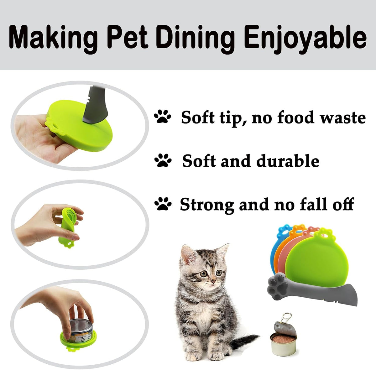 Food Can Spoon & Lids, One Multi-Functional Opener Spatula, 4 PCS BPA Free Silicone Universal Can