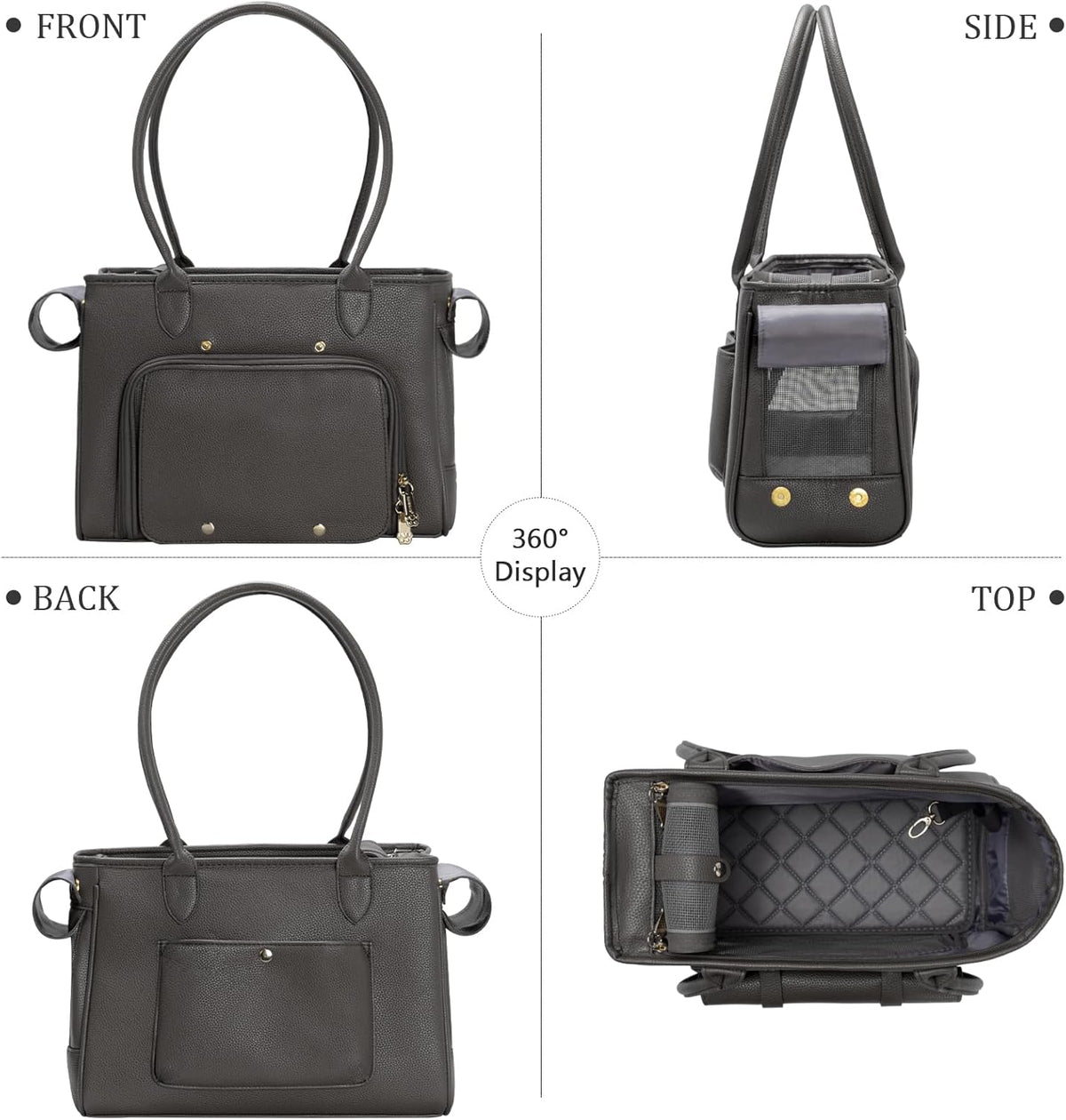 Minsong Fashion Pet Carrier Purse for Small Cat and Dog, Luxury Pu Soft-Sided Tote Bag with Large