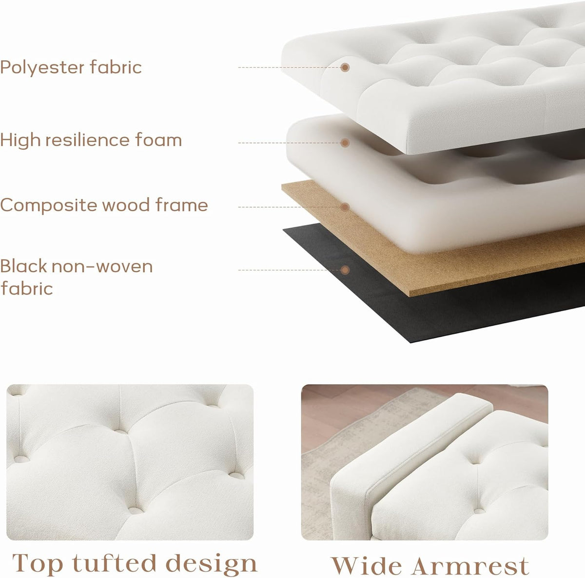 Ottoman with Storage, 48.8" Fabric Storage Ottoman Bench with Hinge, Bedroom Bench, Upholstered