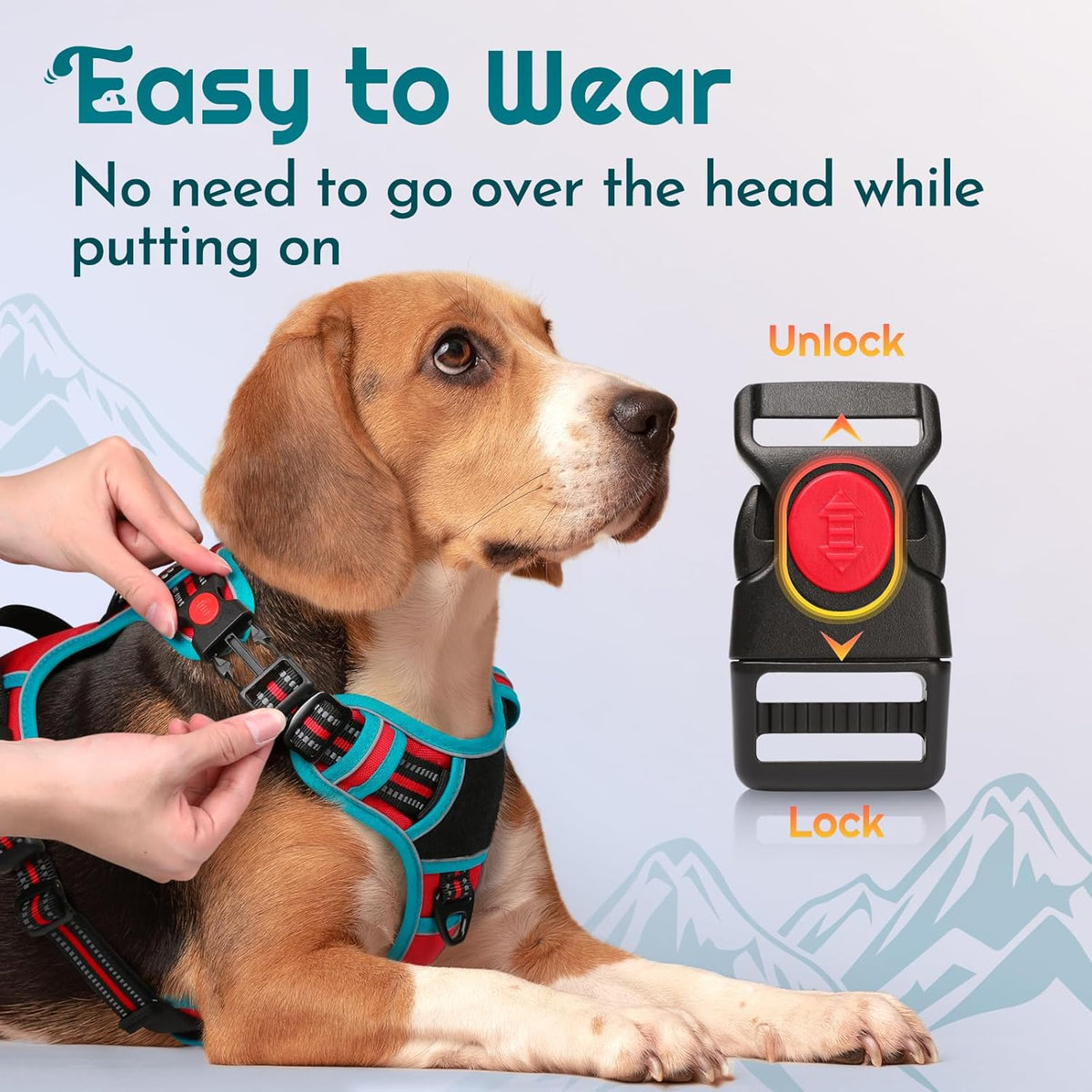Eagloo Dog Harness for Large Dogs, Easy Wearing with 3 Buckles, Adjustable No Pull Pet Harness with