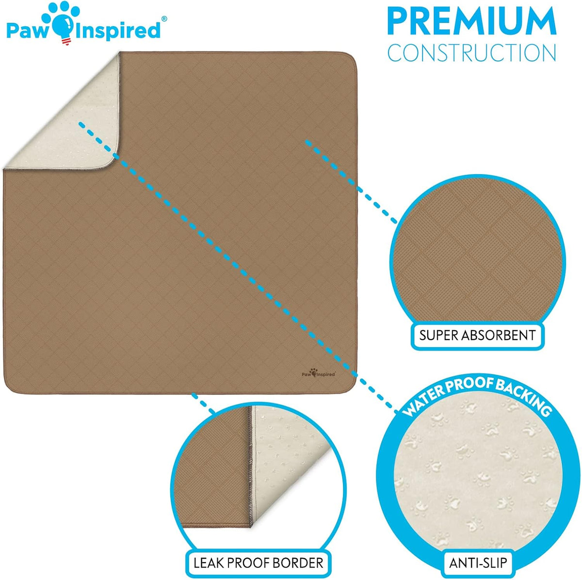 Paw Inspired Washable Pee Pad for Dogs | Leakproof, Non-Slip Reusable Puppy Pad for Potty Training