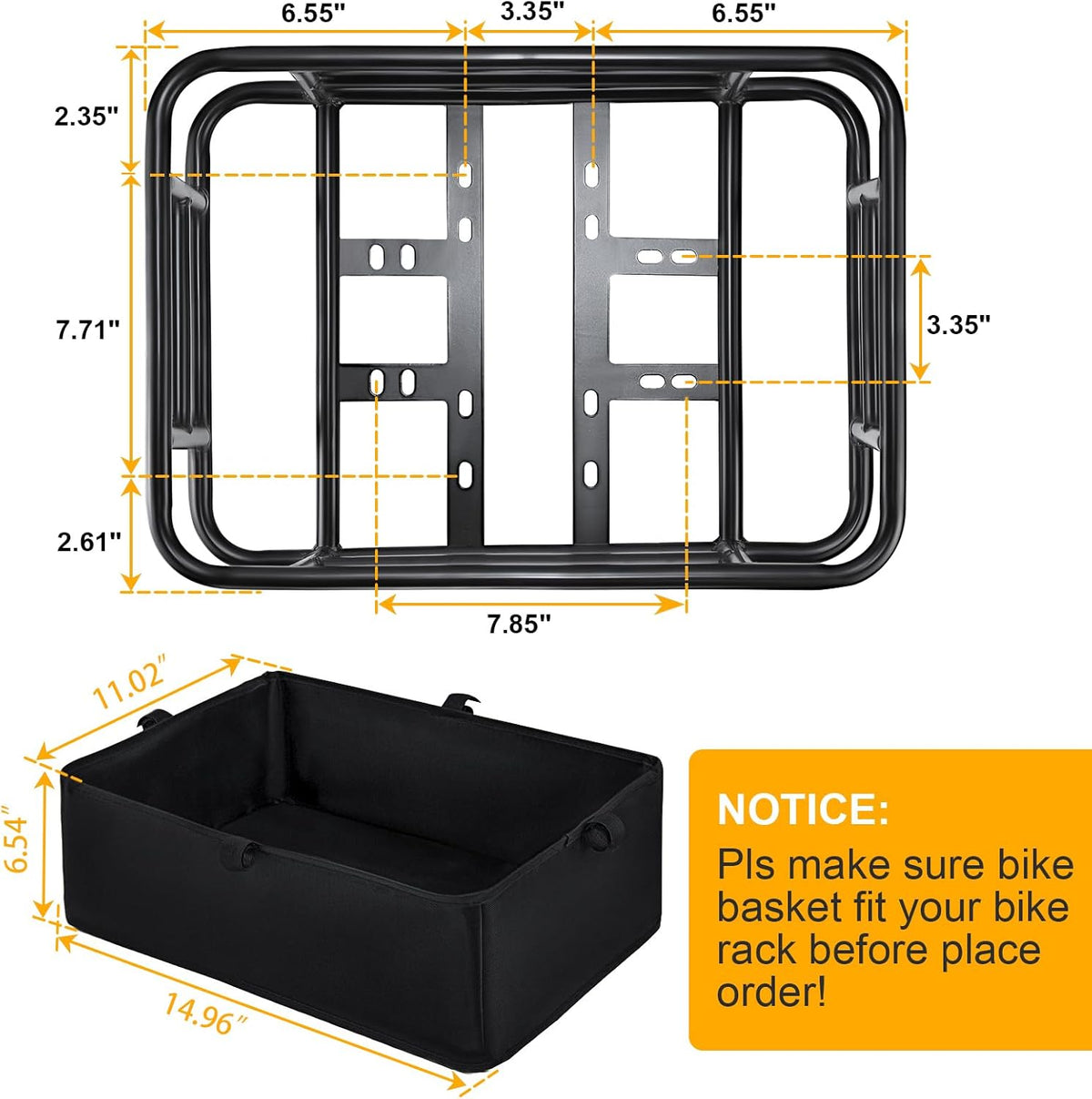 Bike Basket Rear with Liner,Waterproof Cover,Cargo Net Large Rear Bike Basket,Heavy Duty Bicycle