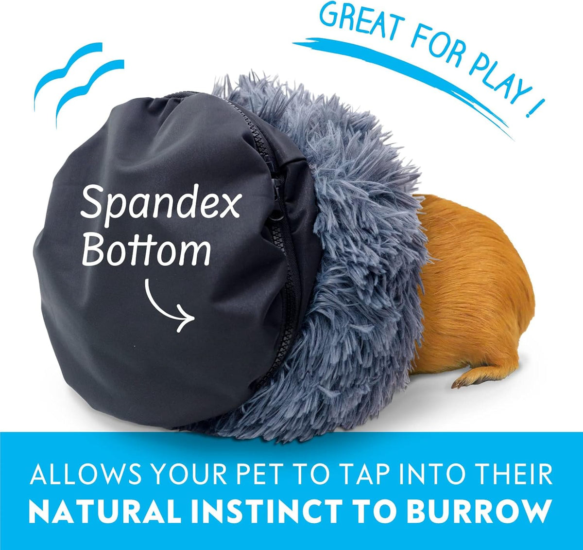 Paw Inspired Furr-O Burrowing Pet Bed with Zip-On Spandex and Fleece Bottoms for Guinea Pigs and