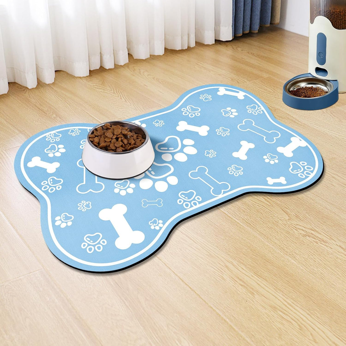 Dog Cat Mat for Food and Water,Rapid Absorbent Pet Feeding Mat, Bone Shaped Dog Placemat Bowl Mat
