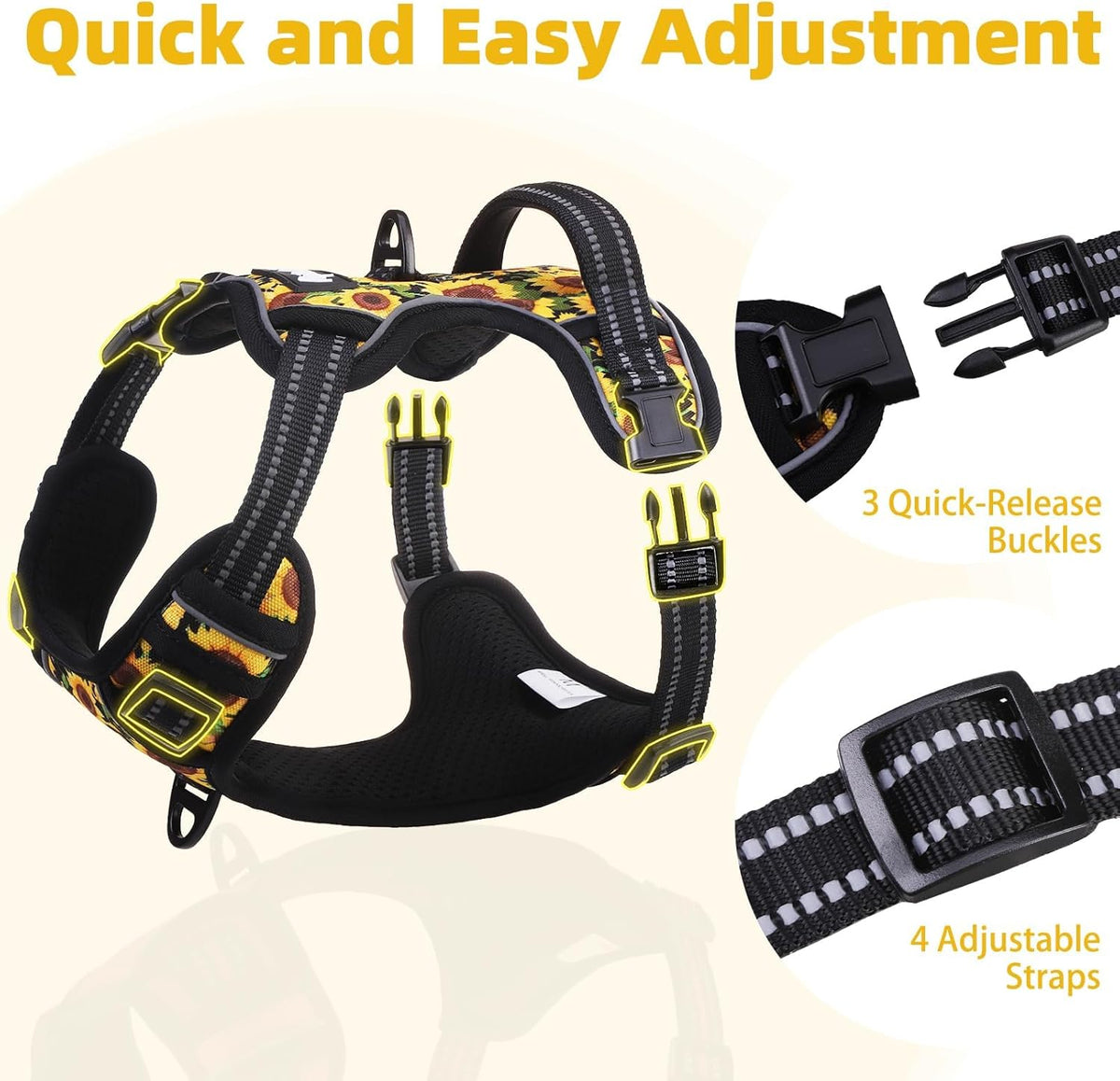 PUPTECK No Pull Dog Harness for Large, Adjustable Reflective Dog Harness with Handle Easy Control