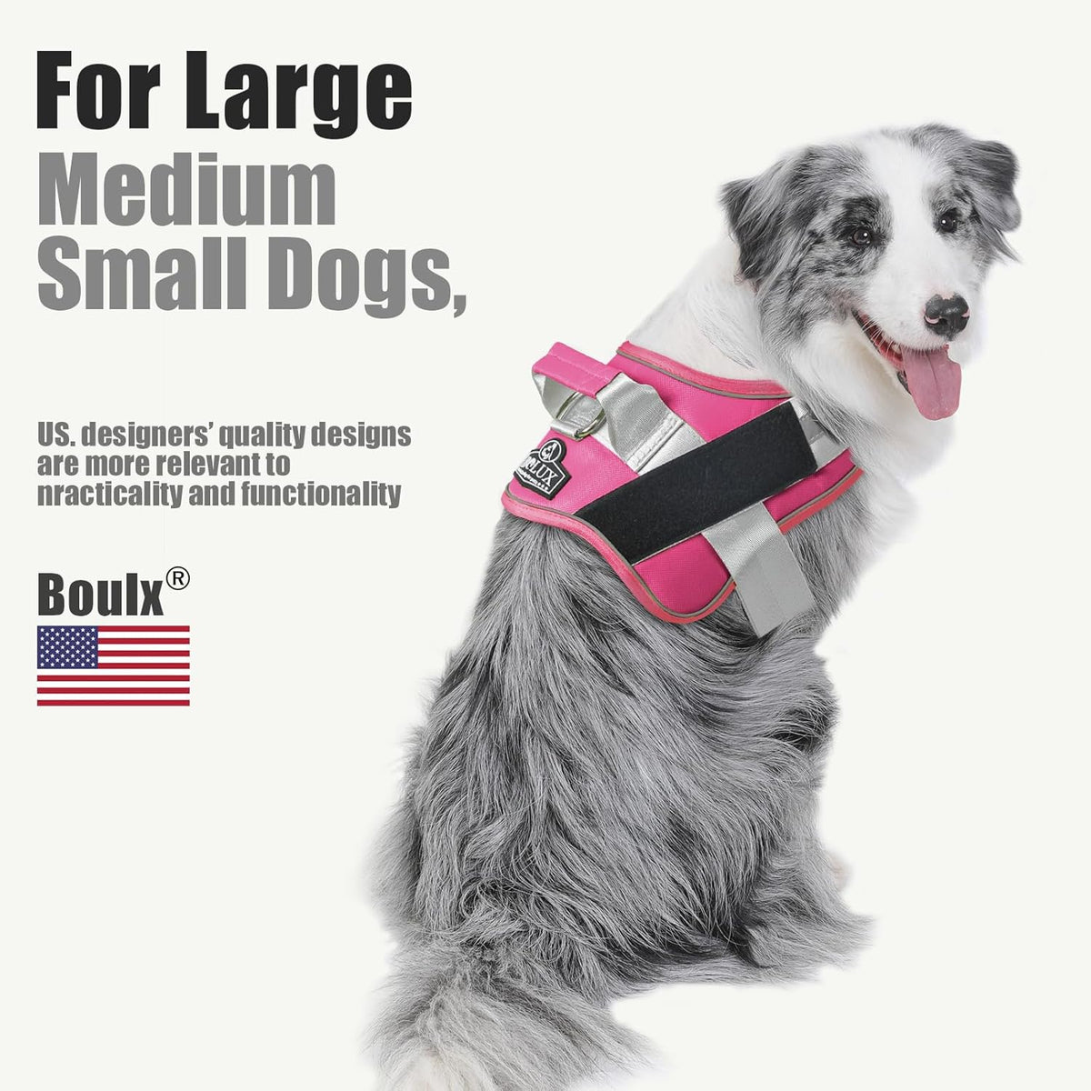 Bolux Dog Harness, No-Pull Reflective Dog Vest, Breathable Adjustable Pet Harness with Handle for