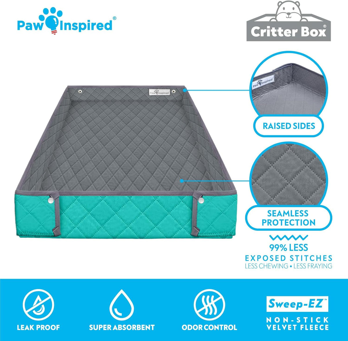 Paw Inspired Critter Box Washable Cage Liner, Reversible Fleece Bedding with Raised Sides for