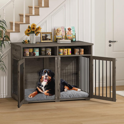 Furniture Dog Crate for 2 Dogs, 41 Inch Dog Kennel Furniture with Removable Divider and Shelf