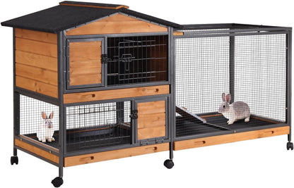 AIVITUVIN Rabbit Hutch Indoor with Metal Frame Rabbit Cage with Pull Out Tray No Leakage Bunny Cage
