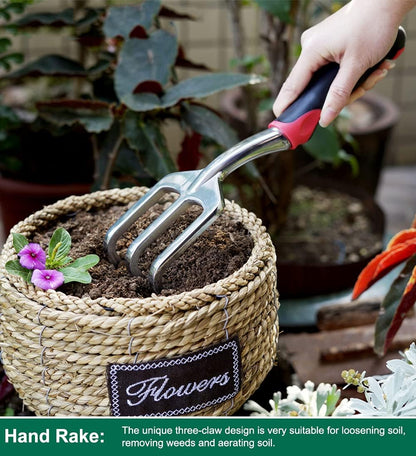 ESOW Garden Tool Set with Non-Slip Rubber Handle, 3 Piece Cast-Aluminum Heavy Duty Gardening Kit
