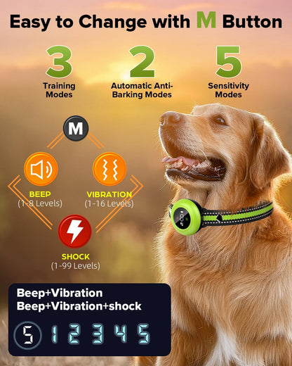 XDX 2-in-1 Dog Shock Collar & Bark Collar – 3300FT Dog Training Collar with Remote, Automatic