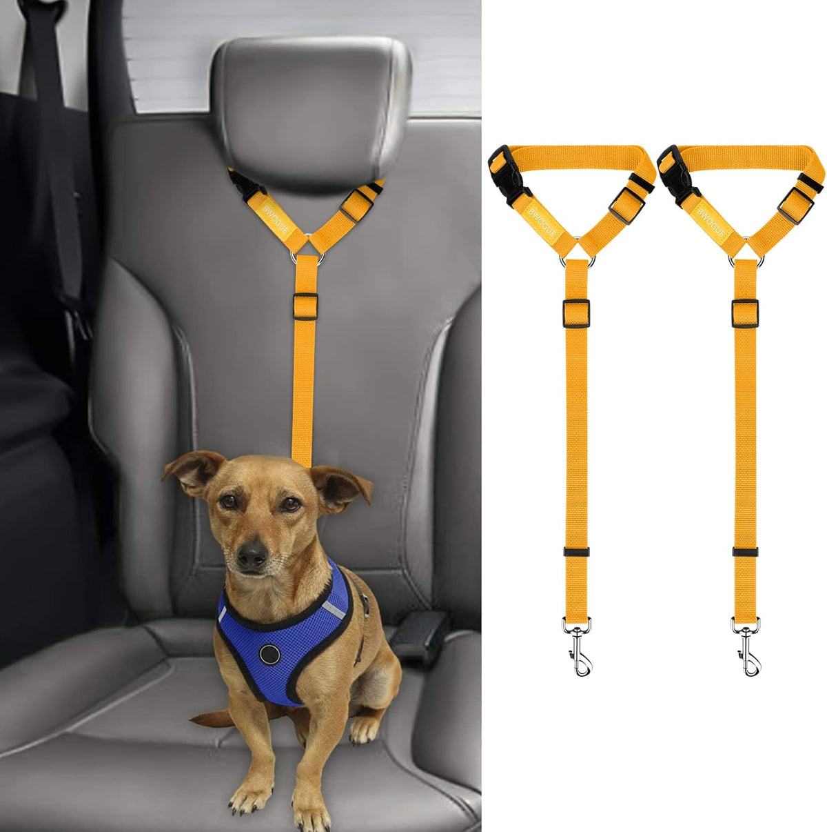 BWOGUE 2 Packs Dog Cat Safety Seat Belt Strap Car Headrest Restraint Adjustable Nylon Fabric Dog